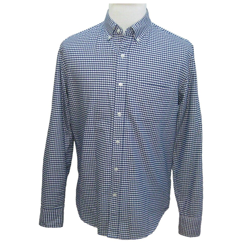 J.CREW Mens (Size Medium) Blue Checks Long Sleeve Button Front Shirt 100% Cotton